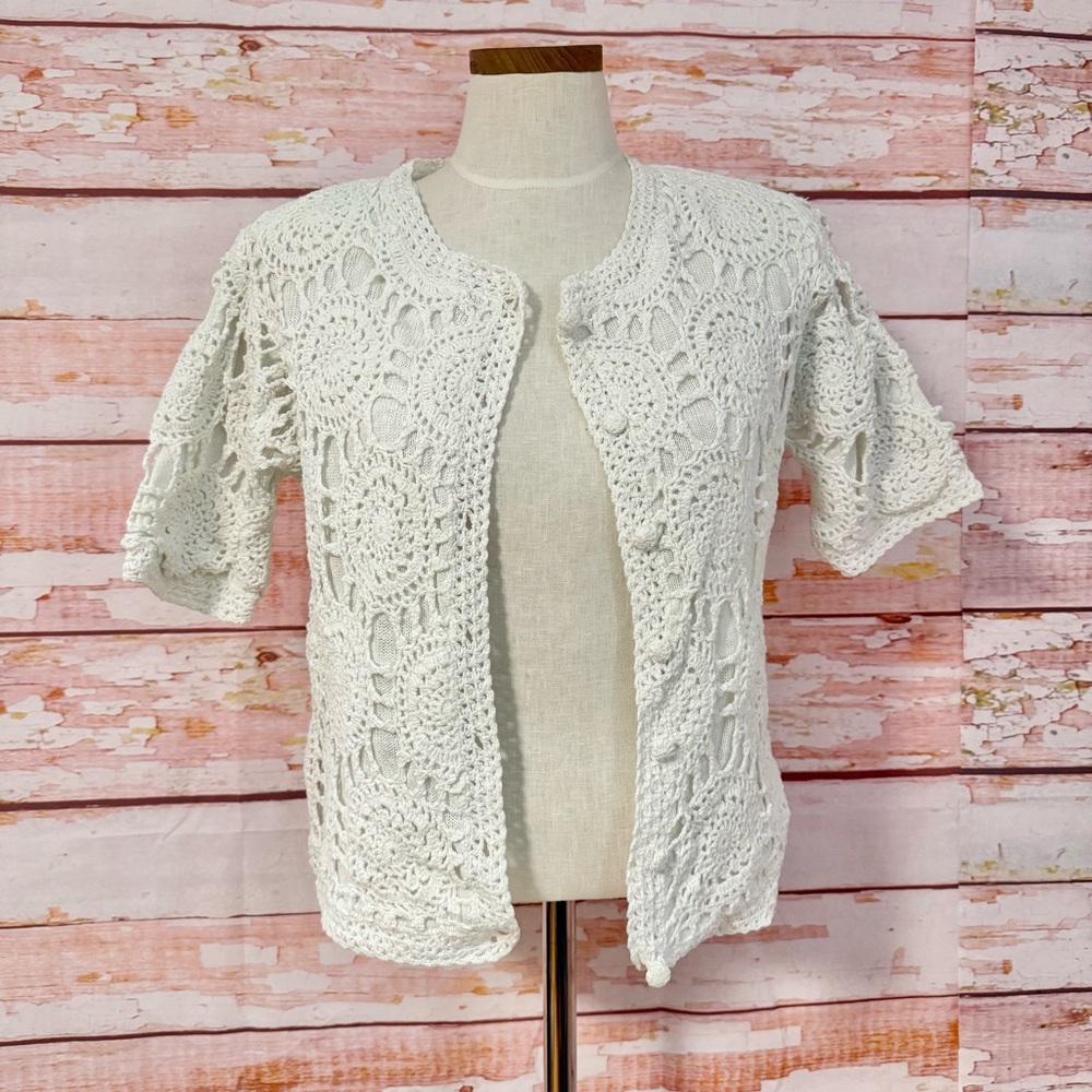 VINTAGE Worthington Crochet Short Sleeve Cardigan